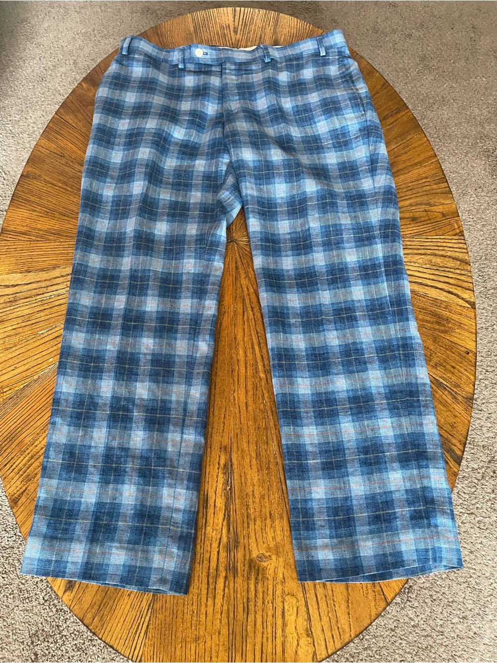Ralph Lauren Blue Plaid Linen Blend Golf Chinos 36W 29L